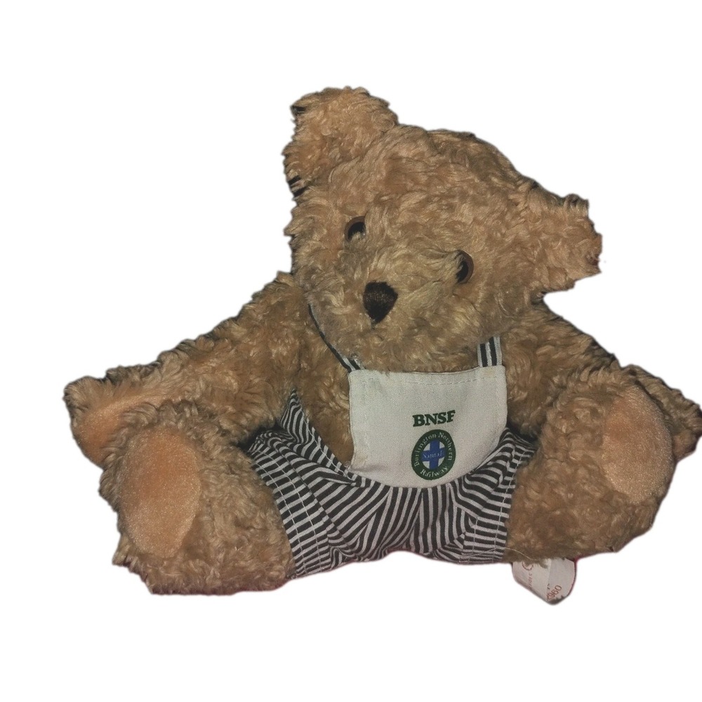 CLIFF BNSF Train Bear Conductor Overalls Stuffed Animal Plush Plushie Tan - Picture 1 of 10